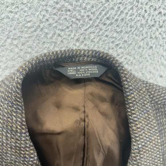 VINTAGE‎ Tweed Jacket Mens 42L Brown Herringbone Wool 2 Button Sport Coat Retro - Picture 15 of 16